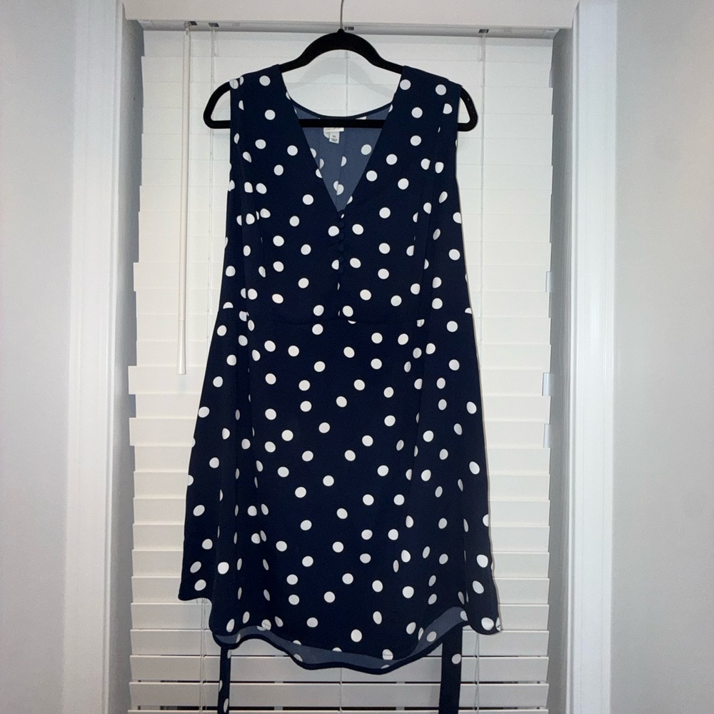 A New Day Dark Blue and White Polka Dot Midi Dress